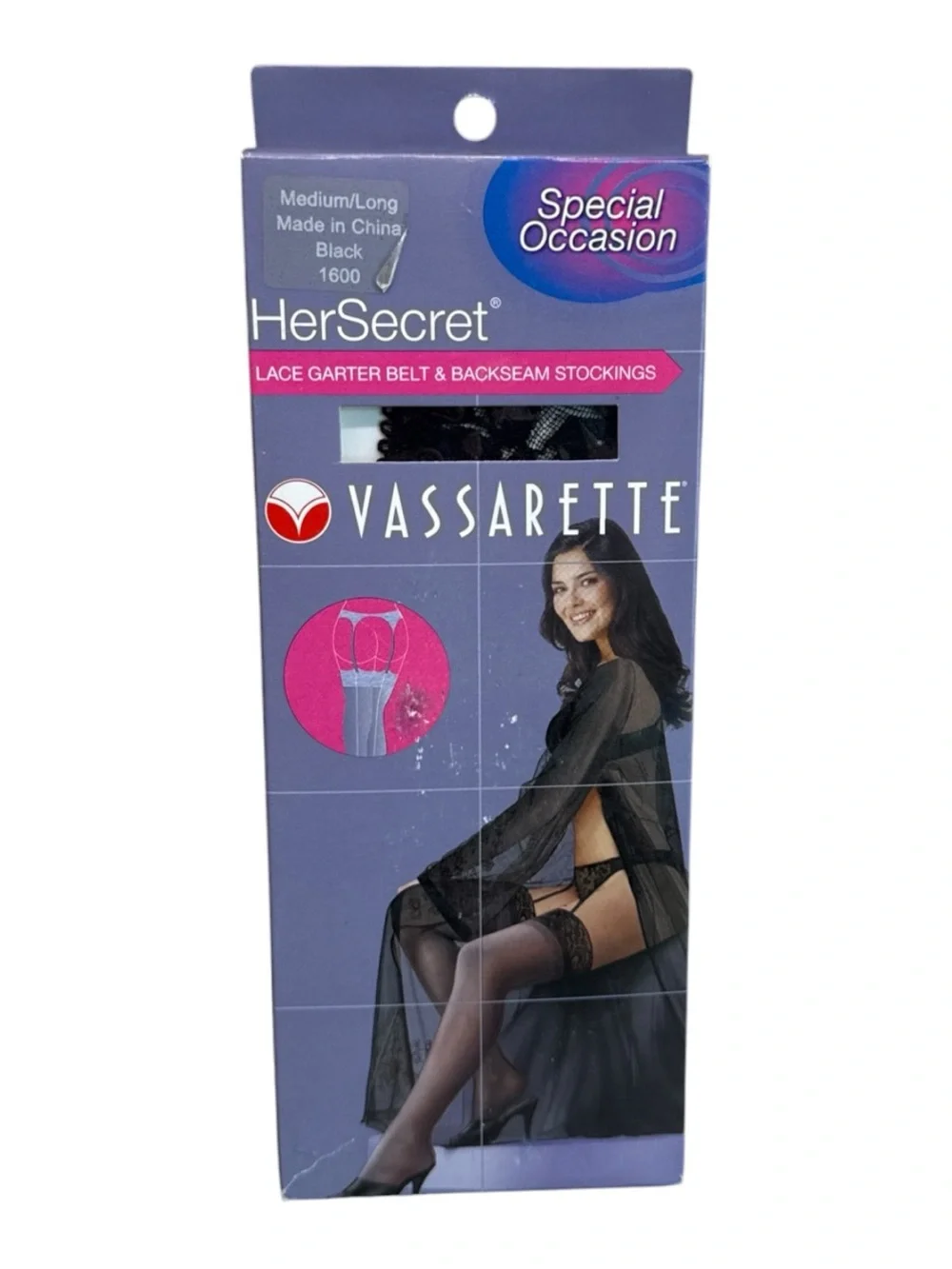 HerSecret Vassarette Lace Garter Belt & Backseam Stockings Medium/Long Black